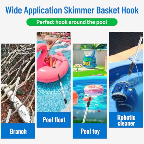 Pool Skimmer Hook Skimmer Basket Pole Collapsible Hook with Handle 39.7 Inch Pool Lid Basket Lift Tool Cleaning Tool Suitable for Baskets with Handle